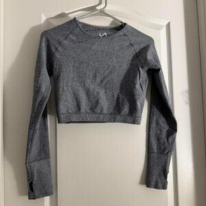 Gymshark Long Sleeve‎ Crop Top Grey Seamless Athletic Gymwear Women S
